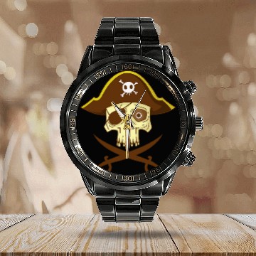 Discover Pirate Eye Patch Pirate Hat Swords Zip Calendar Steel Band Watch