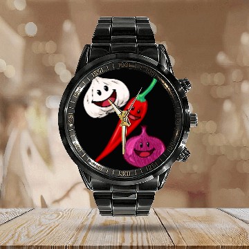 Discover Garlic pepper chili spices kitchen cooking amateur chef cook Baseball Tees Calendar Steel Band Watch