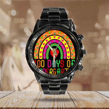 Discover 100 Days Of Kindergarten Cute Rainbow Student Teacher Baseball Tees Calendar Steel Band Watch