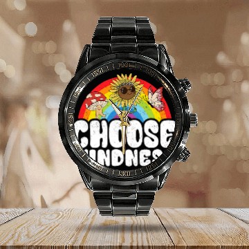 Discover Positive Sunflower Rainbow Peace Butterfly Choose Kindness 29 Calendar Steel Band Watch