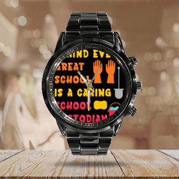 Discover Caring School Custodian Janitor 22 Calendar Steel Band Watch