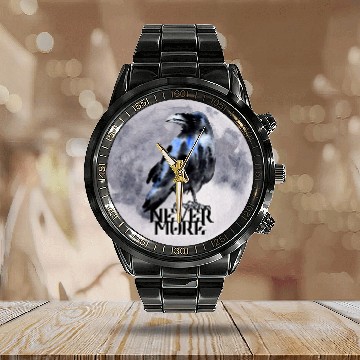 Discover Lacrosse Gift NEVERMORE Raven Edgar Allan Poe Poem Calendar Steel Band Watch