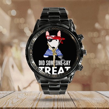 Discover Bull Terrier Halloween Pirate Calendar Steel Band Watch