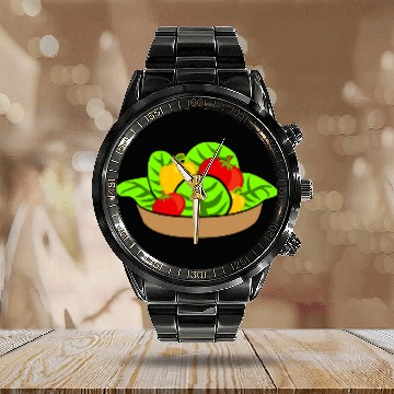 Discover Salad Lettuce Tomato Peppers Baseball Tees Calendar Steel Band Watch