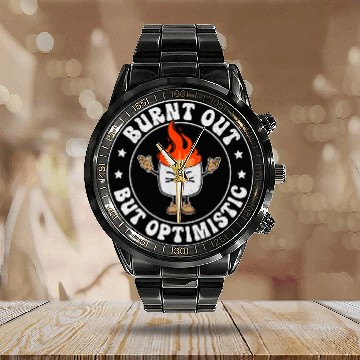 Discover Burnt Out But Optimistic Funny Humor Cute Smore Campfire 1 Calendar Steel Band Watch