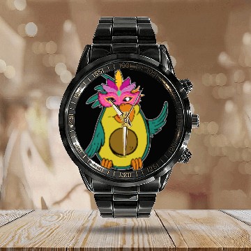 Discover Mardi Gras Avocado Bird Parrot Calendar Steel Band Watch