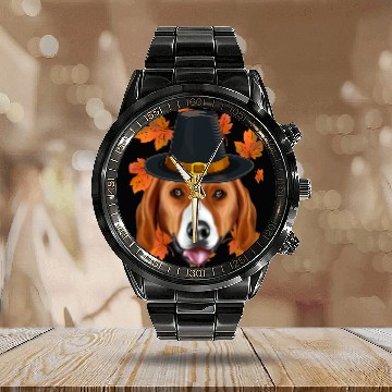 Discover Fall American Foxhound Pilgrim Thanksgiving Calendar Steel Band Watch