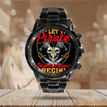 Discover Let The Pirate Shenanigans Begin Crossbones Pirates Calendar Steel Band Watch