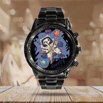 Discover Cartoon Astronaut Lonely in Space Calendar Steel Band Watch