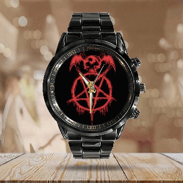 Discover Skull and Pentagram - Pentagram - Calendar Steel Band Watch