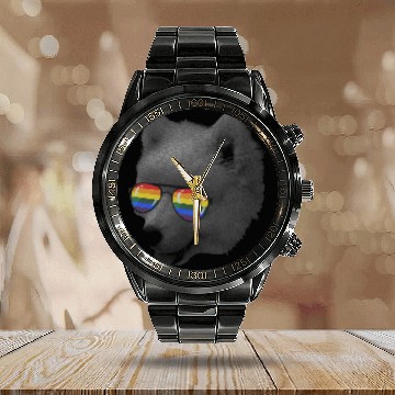 Discover Dog Samoyed Pride Month samoyed Rainbow Flag Calendar Steel Band Watch