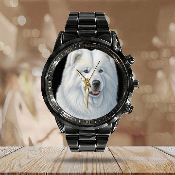 Discover Dog Samoyed Winter Dog Lover Samoyed Mom Calendar Steel Band Watch