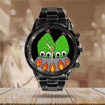 Discover Cacti Couple In A Nice Pot Calendar Steel Band Watch