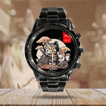 Discover Cool Warrior Cat in Samurai Ninja Armor Japanese Art Anime Calendar Steel Band Watch