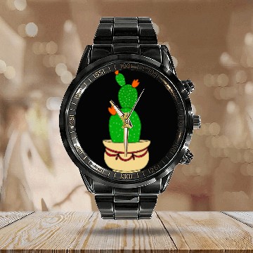 Discover Cactus With Orange Blooms In Elegant Pot Baseball Tees Calendar Steel Band Watch
