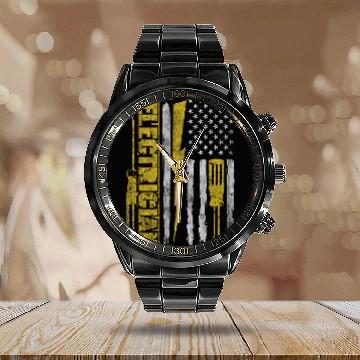 Discover Funny Electrician Electrical Engineer Electricity Lineman Calendar Steel Band Watch