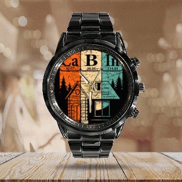 Discover Cabin Periodic Table Elements Mountain House Cabin Camping 4 Calendar Steel Band Watch