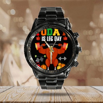 Discover Today Is Leg Day Thanksgiving Turkey Weightlifting Gym Baseball Tees Calendar Steel Band Watch