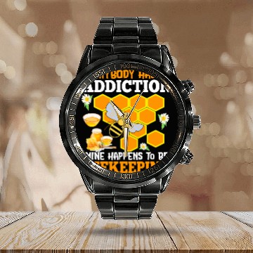 Discover Funny Bee Addiction Bee Lover Beekeeping Beekeeper Calendar Steel Band Watch