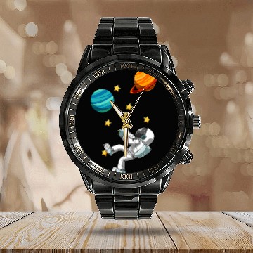 Discover Funny Rock Climbing Astronaut Calendar Steel Band Watch