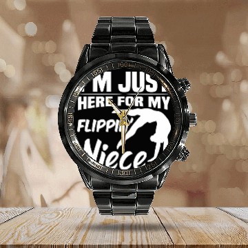 Discover Im Just Here For My Flippin Niece Gymnastics Aunt Uncle Baseball Tees Calendar Steel Band Watch