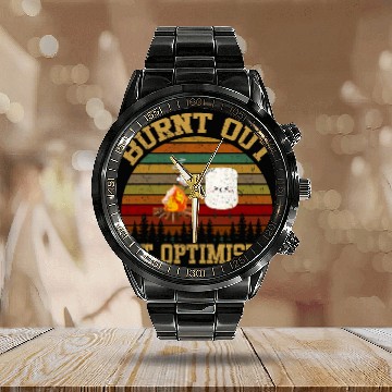 Discover funny Burnt Out But Optimistic Marshmallow For Camping gifts Calendar Steel Band Watch