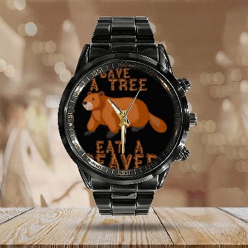 Discover Save a Tree Eat a Beaver Funny Earth Day 22 Calendar Steel Band Watch