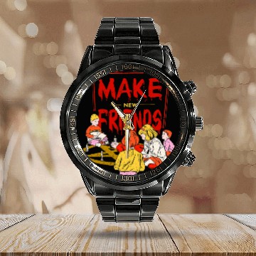 Discover Funny Pentagram Scary Horror Art Make New Friends Calendar Steel Band Watch
