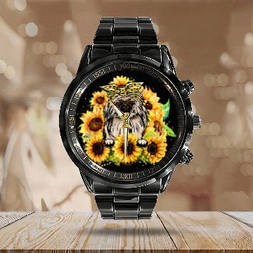 Discover Funny Pekingese With Sunflowers Dog Lovers Baseball Tees Calendar Steel Band Watch