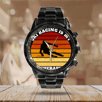 Discover Retro vintages Skis Racing Skiing Is My Therapy Baseball Tees Calendar Steel Band Watch