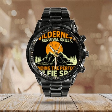 Discover Camping Wilderness Survival Skills Happy Camper Crew Calendar Steel Band Watch