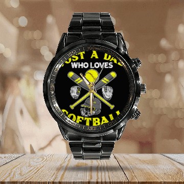 Discover Mens Fastpitch Softball Design for your Softball Dad 5 Calendar Steel Band Watch