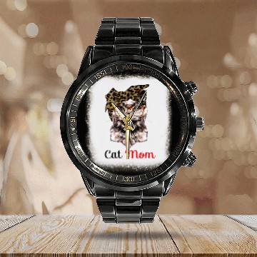Discover Cat Mom Daddy Mommy Boy Girl Funny Leopard Bleached Baseball Tees Calendar Steel Band Watch
