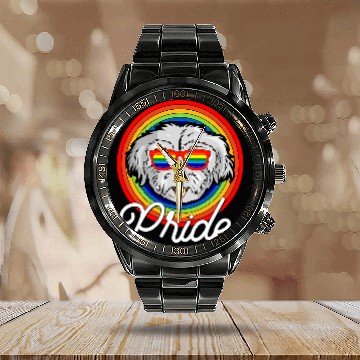 Discover Dog Maltese LGTB Pride Rainbow Flag Baseball Tees Calendar Steel Band Watch