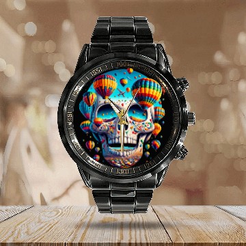 Discover Soaring Spirit Skull Balloon Flight Joy Balloon Albuquerque Calendar Steel Band Watch