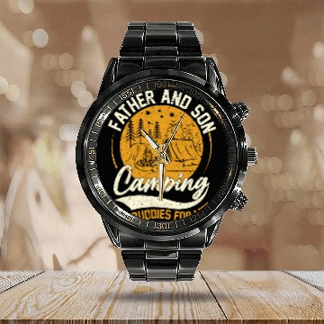 Discover Camping Buddies For Life Father Son Matching Camping Baseball Tees Calendar Steel Band Watch