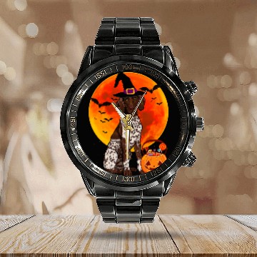 Discover Halloween German Shorthaired Pointer Jack O Lantern Pumpkin Calendar Steel Band Watch