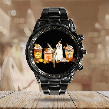 Discover Great Pyrenees Coffee Pumpkin Spice PYR Fall Thanksgiving Calendar Steel Band Watch