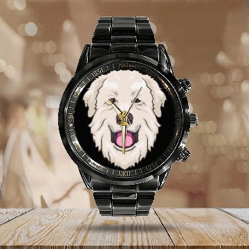 Discover Great Pyrenees Cute Dog Face Calendar Steel Band Watch