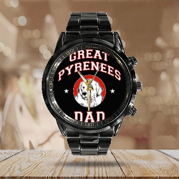 Discover Great Pyrenees Dad Dog Father Calendar Steel Band Watch