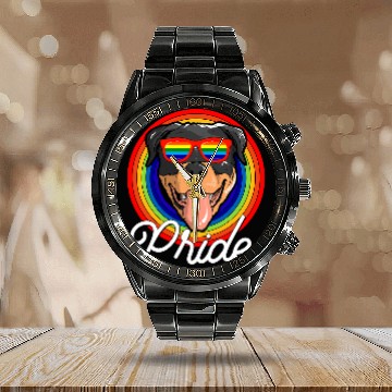 Discover Dog Rottweiler LGTB Pride Rainbow Flag Calendar Steel Band Watch