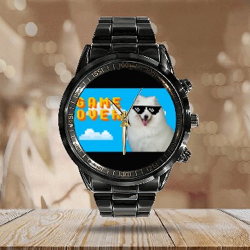 Discover Dog Samoyed 8Bit Game Over Samoyed Zip Calendar Steel Band Watch