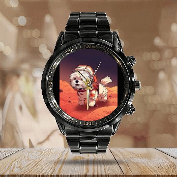 Discover Havanese Mars Funny Dog Astronaut Calendar Steel Band Watch