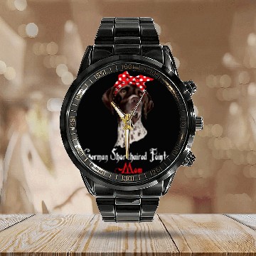 Discover dog mama puppy mom german shorthaired pointer Calendar Steel Band Watch