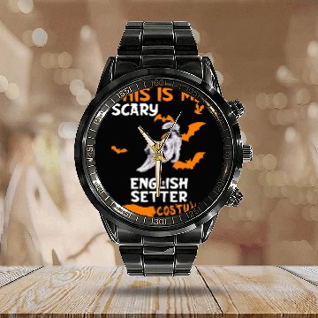 Discover English Setter Costume Halloween Lazy Scary Dog Calendar Steel Band Watch