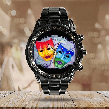 Discover Comedy and Tragedy Calendar Steel Band Watch