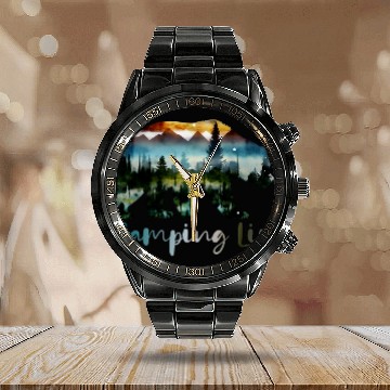 Discover Camping Life Camping Off Grid Living the Dream Zip Calendar Steel Band Watch