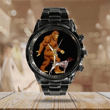 Discover Funny bigfoots Walking German Shorthaired Pointer Sasquatch Calendar Steel Band Watch