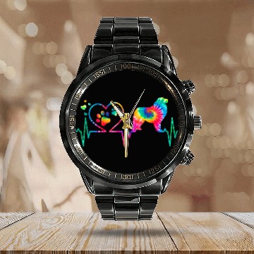 Discover Great Pyrenees Mom Dad Heartbeat Tie Dye Dog Gift Calendar Steel Band Watch