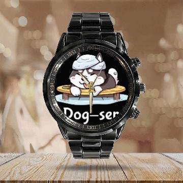 Discover Husky Dogsen Funny Dog Hot Spring Calendar Steel Band Watch